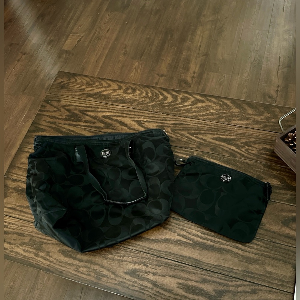 Coach Black Signature Tote and Pouch